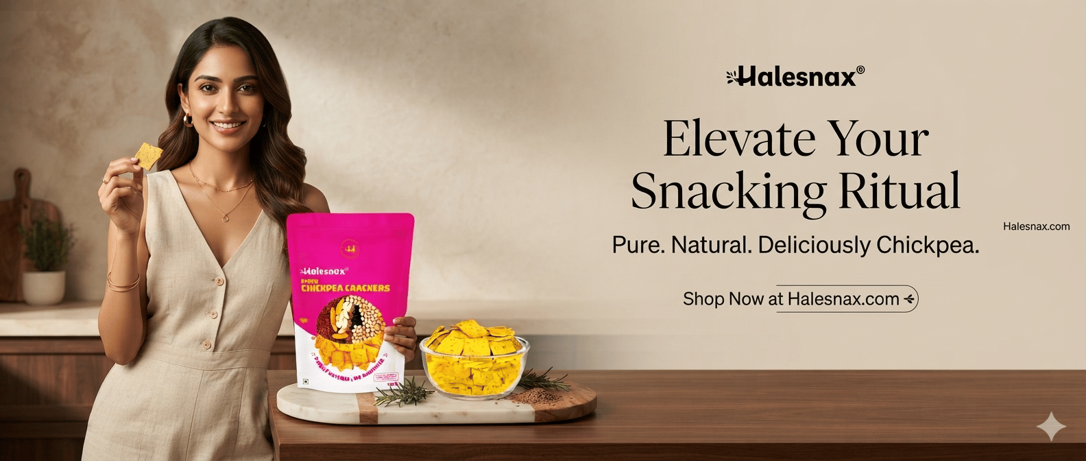 Halesnax healthy snacks arranged for tea time with millet cookies and laddoos