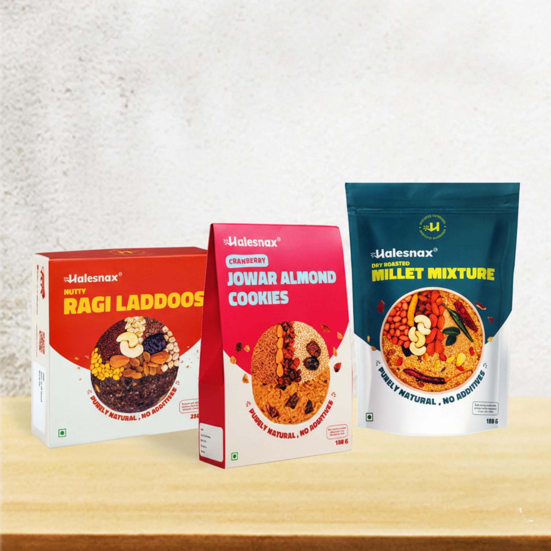 Healthy Snacks Combo – Ragi Laddoos, Cranberry Cookies & Millet Mixture