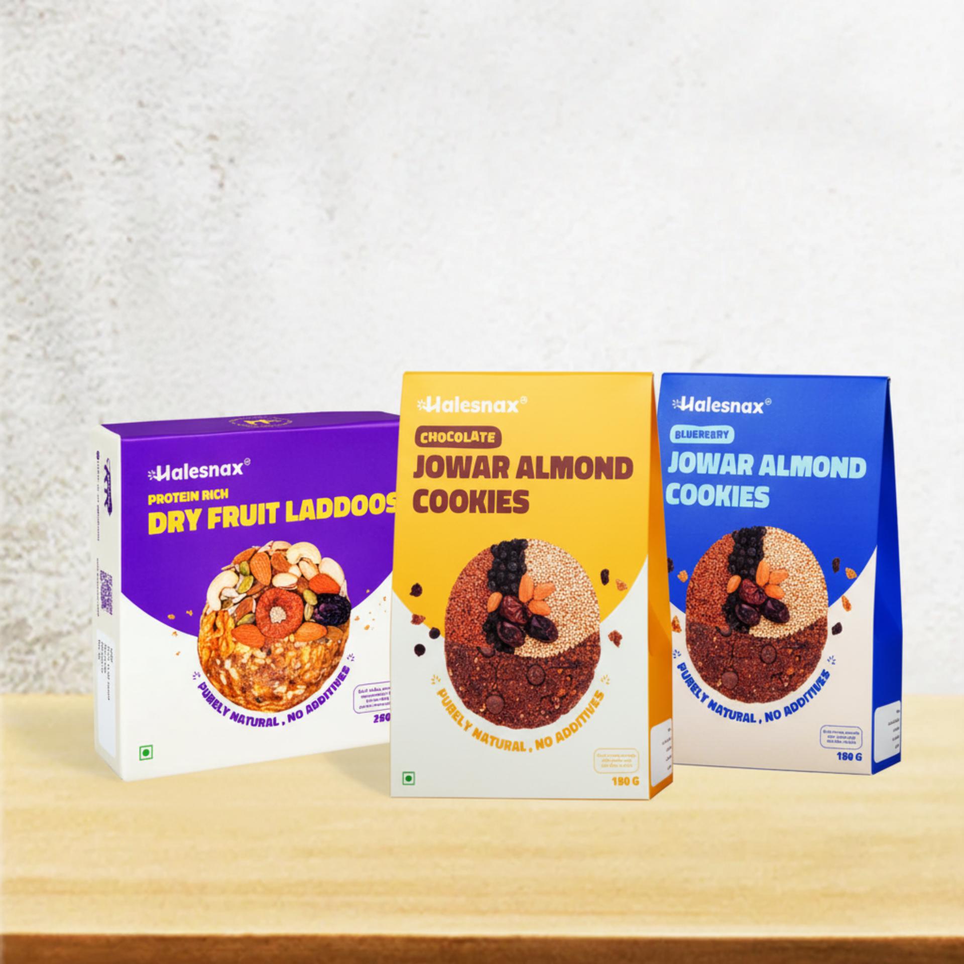 Kids’ Healthy Snack Combo – Dry Fruit Laddoos, Chocolate & Blueberry Cookies